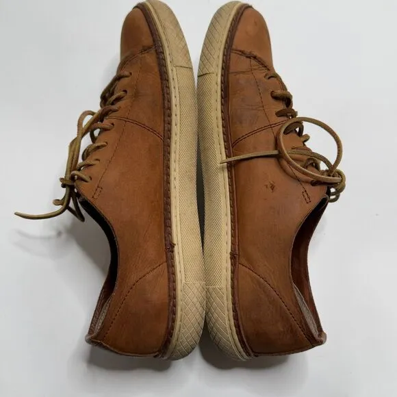 Frye Walker (Mens Size 9) Leather Low Top Shoes Lace Up Sneakers Brown Cognac