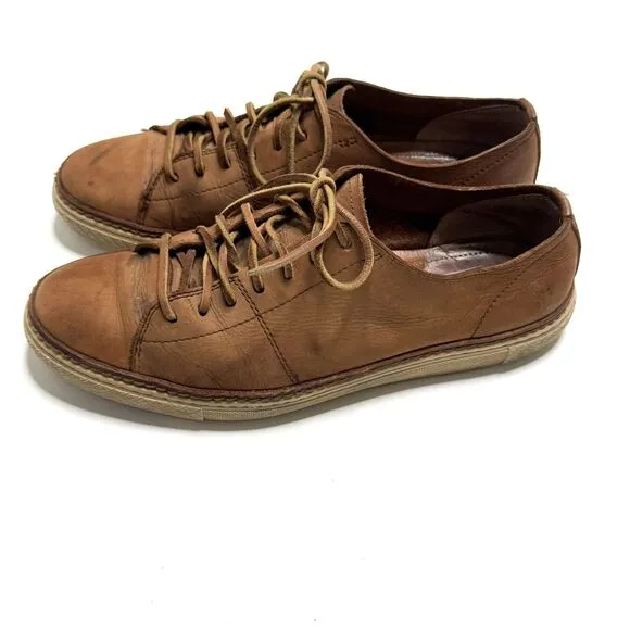 Frye Walker (Mens Size 9) Leather Low Top Shoes Lace Up Sneakers Brown Cognac