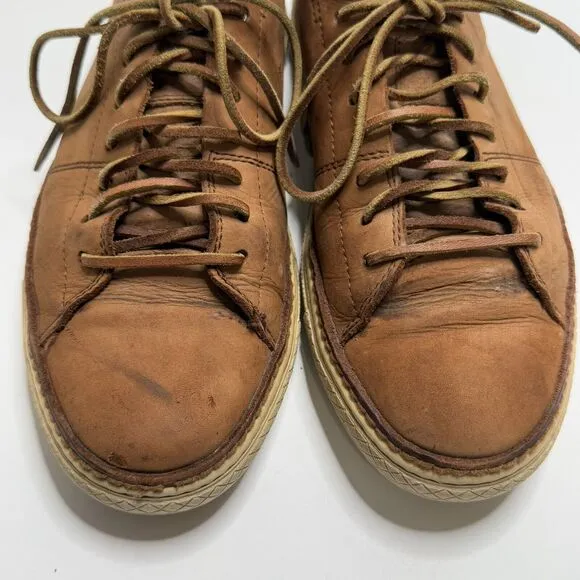 Frye Walker (Mens Size 9) Leather Low Top Shoes Lace Up Sneakers Brown Cognac