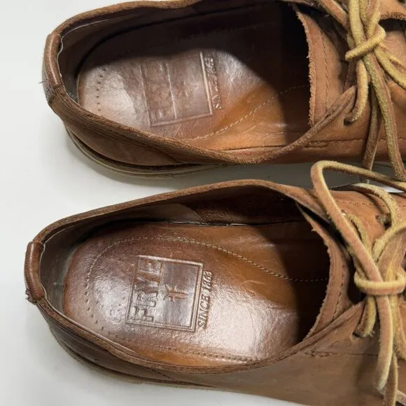 Frye Walker (Mens Size 9) Leather Low Top Shoes Lace Up Sneakers Brown Cognac