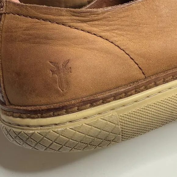 Frye Walker (Mens Size 9) Leather Low Top Shoes Lace Up Sneakers Brown Cognac