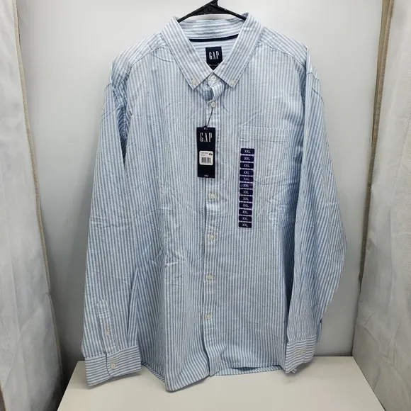 GAP Striped Oxford Button Down Long Sleeve Shirt Men's Blue &amp; White Size XXL New