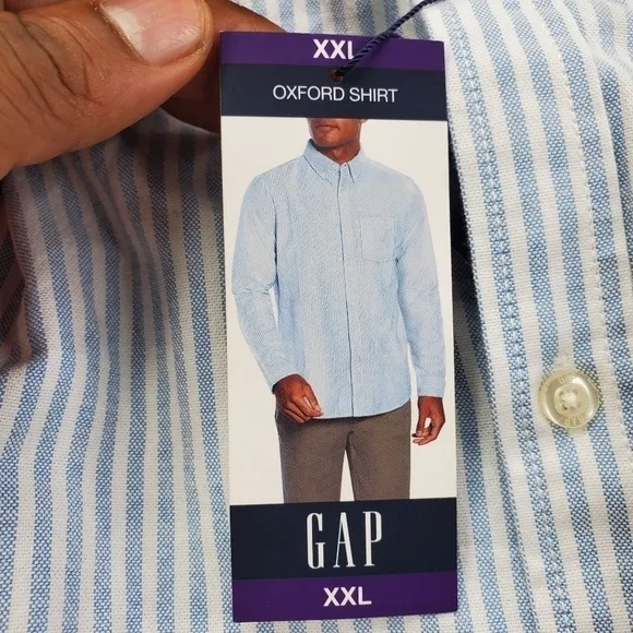 GAP Striped Oxford Button Down Long Sleeve Shirt Men's Blue &amp; White Size XXL New
