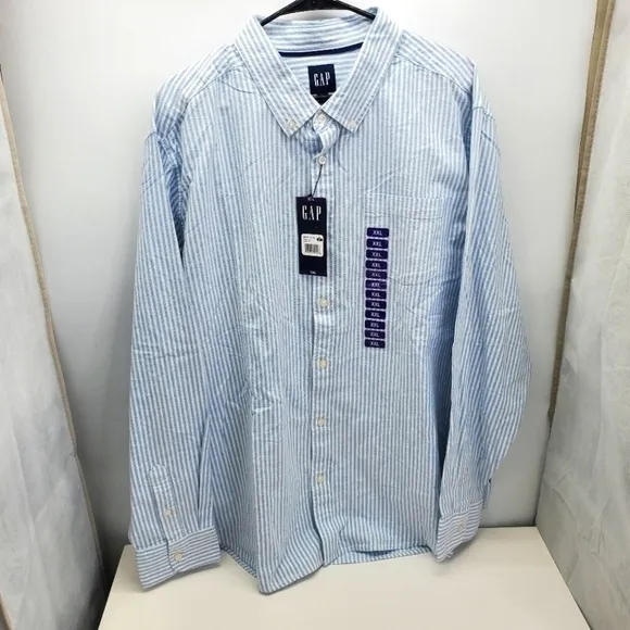 GAP Striped Oxford Button Down Long Sleeve Shirt Men's Blue &amp; White Size XXL New