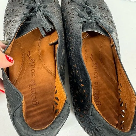 Gentle Souls Sol Zest Leather Perforated Cutout Oxford Lace-Up Flats Comfort 9