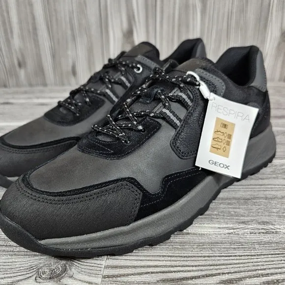 Geox Terrestre Leather &amp; Suede Black Low top Sneakers Shoes-Men's Size 7 NEW