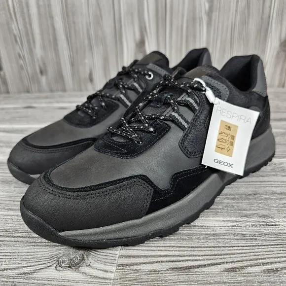 Geox Terrestre Leather &amp; Suede Black Low top Sneakers Shoes-Men's Size 7 NEW