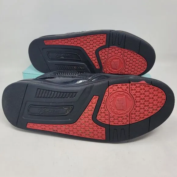 GM Cadillac Hi Top Shoes RARE Mens 9.5 Basketball Sneakers Black Red Leather