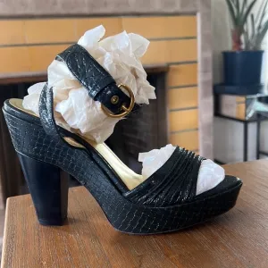 Goldenbleu Blue Alligator High Heels with Gold Buckles Size 39.5 US 8.5