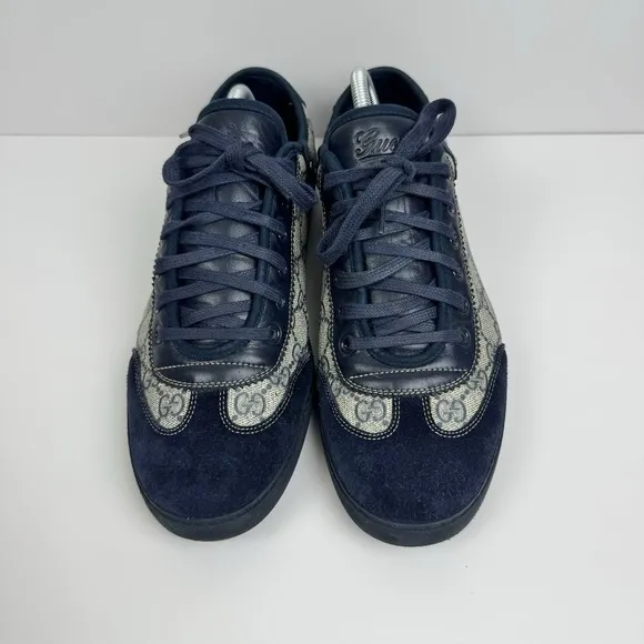 Gucci GG Monogram Supreme Low Top Sneakers Sz 8 G US 8.5 EU 42 Shoes 204282 Blue