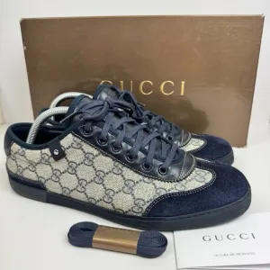 Gucci GG Monogram Supreme Low Top Sneakers Sz 8 G US 8.5 EU 42 Shoes 204282 Blue
