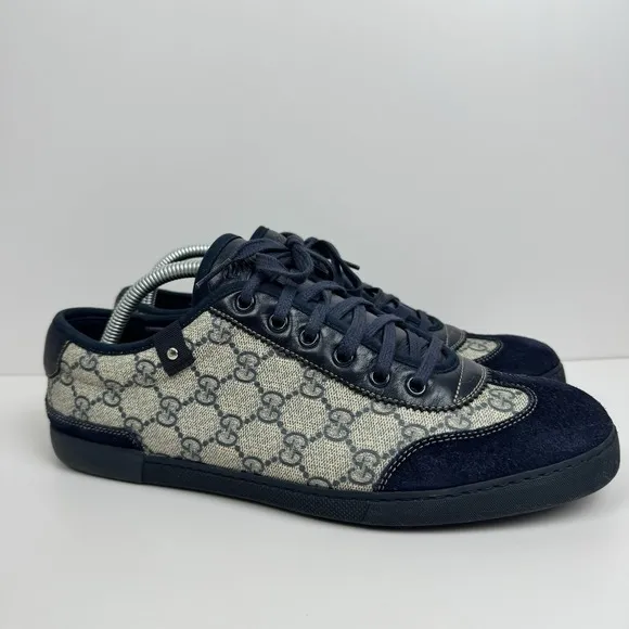Gucci GG Monogram Supreme Low Top Sneakers Sz 8 G US 8.5 EU 42 Shoes 204282 Blue