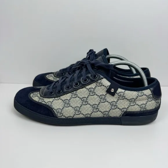 Gucci GG Monogram Supreme Low Top Sneakers Sz 8 G US 8.5 EU 42 Shoes 204282 Blue