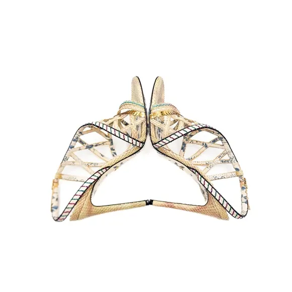Gucci Python Ivory Strappy Gold Sequin High Heels Shoes EU 37.5