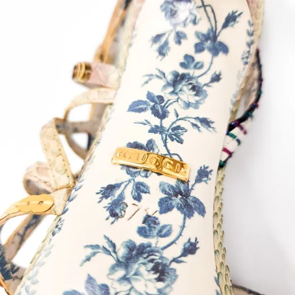 Gucci Python Ivory Strappy Gold Sequin High Heels Shoes EU 37.5