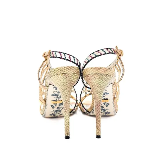 Gucci Python Ivory Strappy Gold Sequin High Heels Shoes EU 37.5