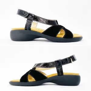 Haflinger Sandals Women’s Euro Size 38=US 7 Black Suede Patent Leather Like New