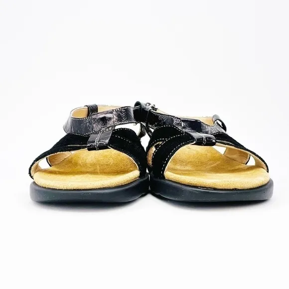 Haflinger Sandals Women’s Euro Size 38=US 7 Black Suede Patent Leather Like New