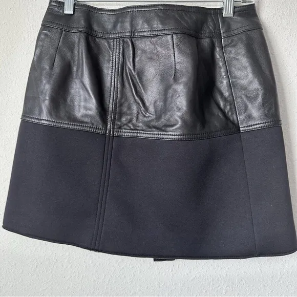 Halogen Asymmetrical Zip Leather &amp; Scuba Knit Skirt black faux wrap Size 8