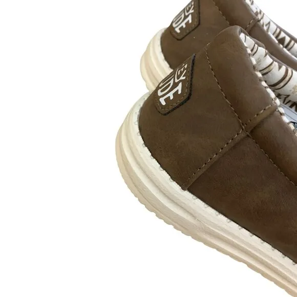 Hey Dude Derby Leather Brown Slip On Shoes 41215-255 Men's Size 9 Stretch