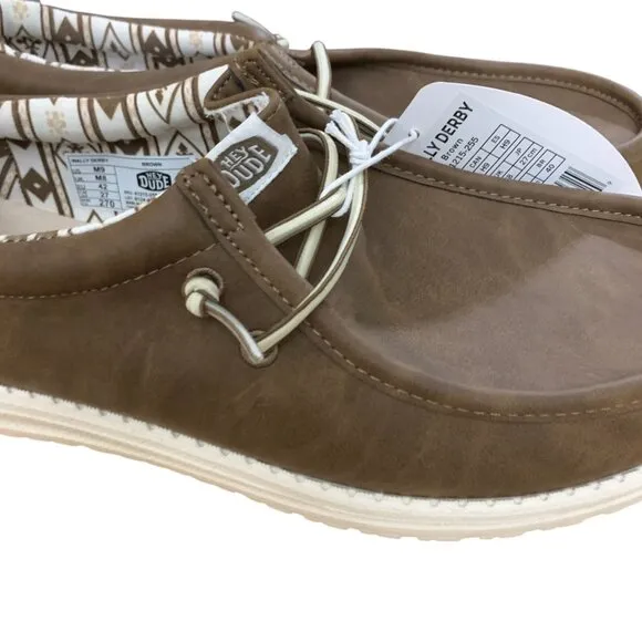 Hey Dude Derby Leather Brown Slip On Shoes 41215-255 Men's Size 9 Stretch