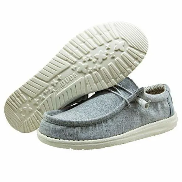 HEY DUDE MEN’S WALLY CHAMBRAY BLUE SIZE 8 | MEN’S SHOES | MEN'S LACE UP LOA
