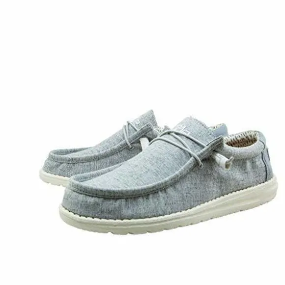 HEY DUDE MEN’S WALLY CHAMBRAY BLUE SIZE 8 | MEN’S SHOES | MEN'S LACE UP LOA