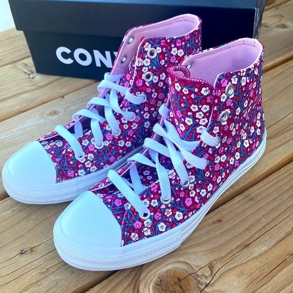 High Top Converse Rose Maroon Cherry blossom Kids Girl Size 3 New