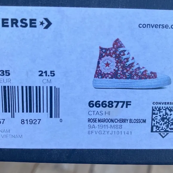 High Top Converse Rose Maroon Cherry blossom Kids Girl Size 3 New