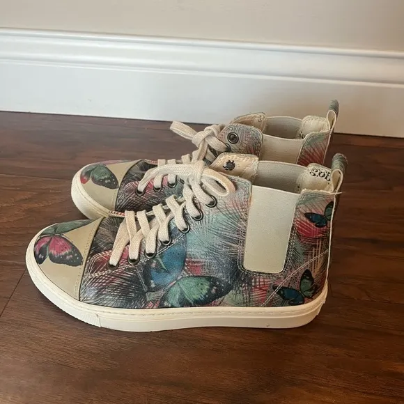 High-Top Sneakers with Colorful butterfly Pattern by Goby- Size 5