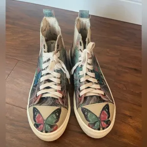High-Top Sneakers with Colorful butterfly Pattern by Goby- Size 5