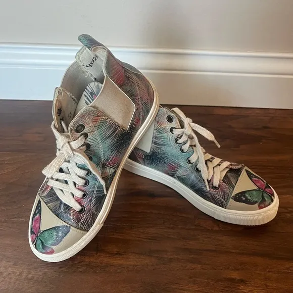 High-Top Sneakers with Colorful butterfly Pattern by Goby- Size 5