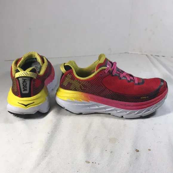 Hoka Bondi 5 Virual Pink/ Blazing Yellow Women's Lace Up Running Athletic Shoes
