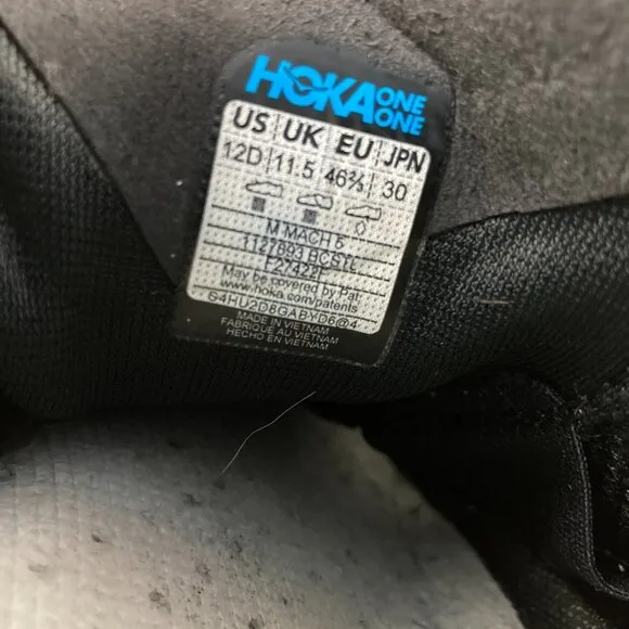Hoka Mach 5 Black Men's Running Shoes Size 12D Profly  