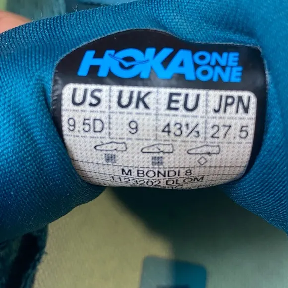 Hoka One One Bondi 8  Size 9.5D Men’s Teal and Lime Running Shoes