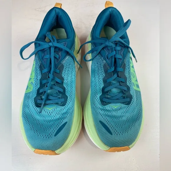Hoka One One Bondi 8  Size 9.5D Men’s Teal and Lime Running Shoes
