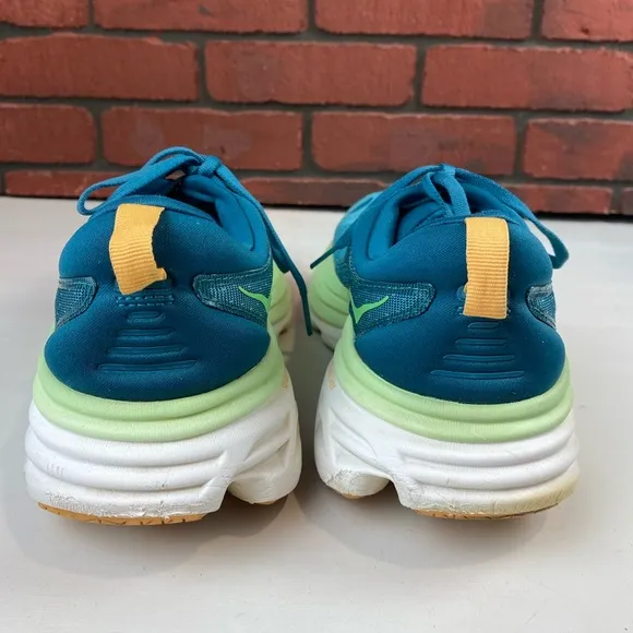 Hoka One One Bondi 8  Size 9.5D Men’s Teal and Lime Running Shoes