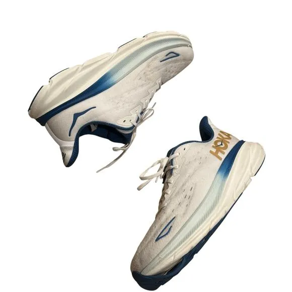 Hoka One One Clifton 9 Everyday Running Shoes Sneakers White Blue Size US 12D