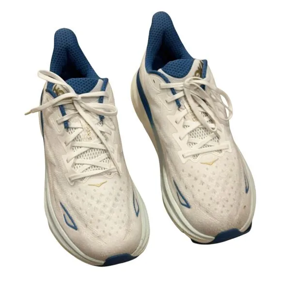 Hoka One One Clifton 9 Everyday Running Shoes Sneakers White Blue Size US 12D