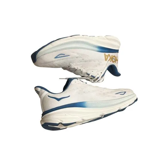 Hoka One One Clifton 9 Everyday Running Shoes Sneakers White Blue Size US 12D