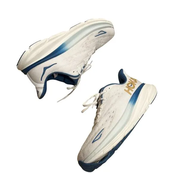 Hoka One One Clifton 9 Everyday Running Shoes Sneakers White Blue Size US 12D