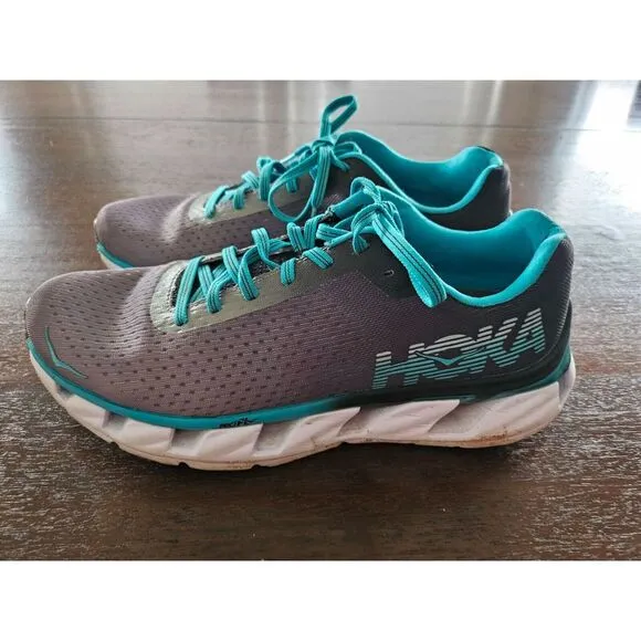 HOKA One One Elevon White/Teal/Gray Running Shoes 1019268 Women's Size 9