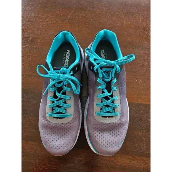 HOKA One One Elevon White/Teal/Gray Running Shoes 1019268 Women's Size 9