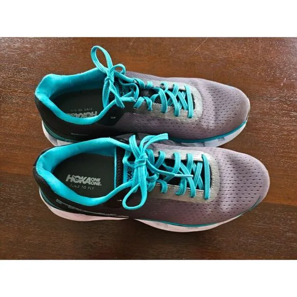 HOKA One One Elevon White/Teal/Gray Running Shoes 1019268 Women's Size 9