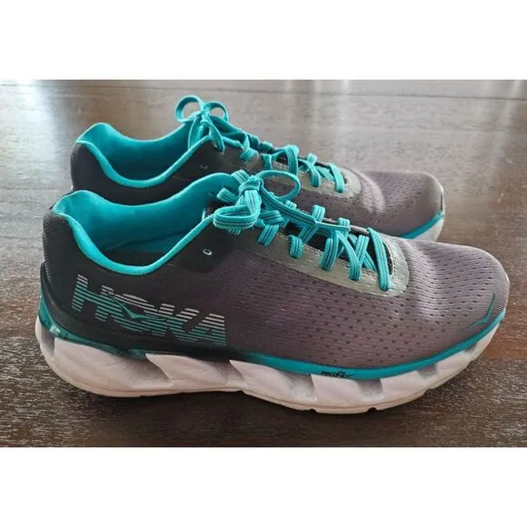 HOKA One One Elevon White/Teal/Gray Running Shoes 1019268 Women's Size 9