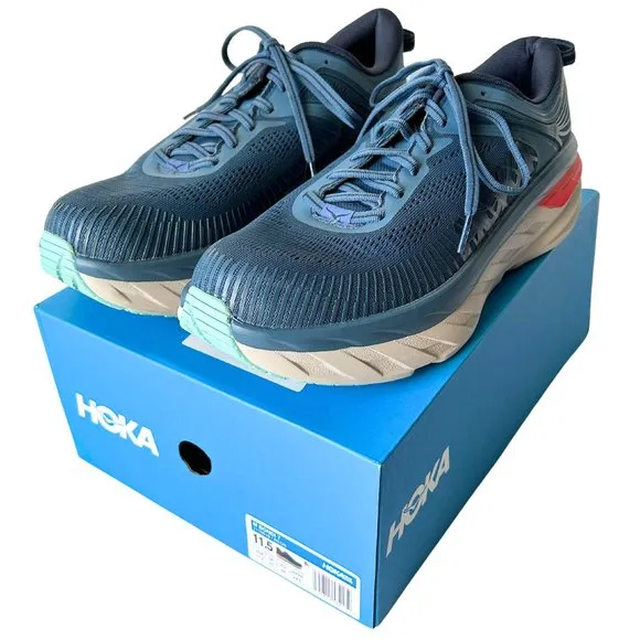 Hoka One One M Bondi 7 Blue/Grey Lace Up Running Shoes - Men's 11.5 MINT! in Box