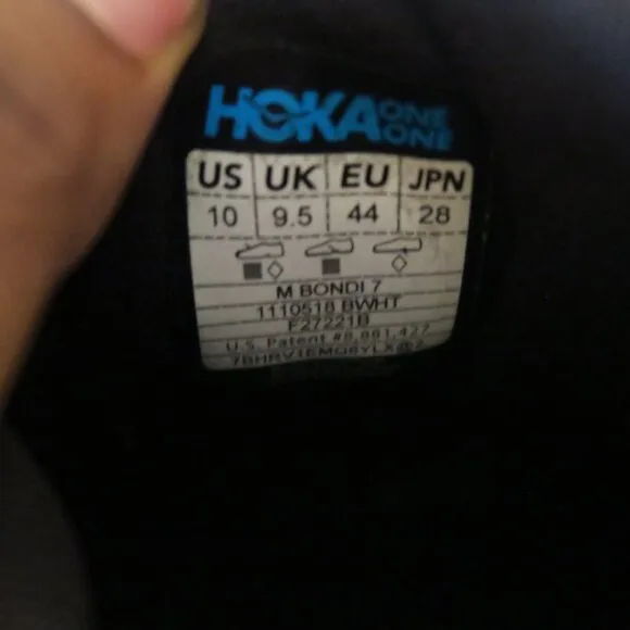 Hoka One One Mens Bondi 7 (1110518 BWHT) Black Running Shoes Sneakers Size 10