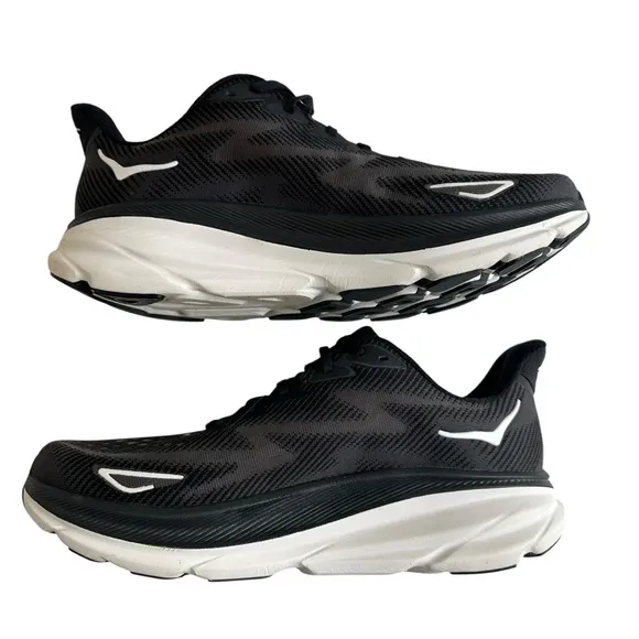 Hoka One One Men’s Clifton 9 Shoes Sneakers Black White Size 11.5 Breathable