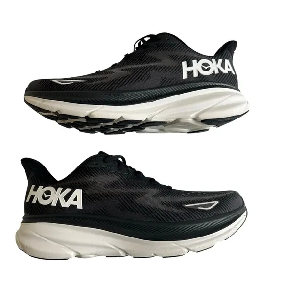 Hoka One One Men’s Clifton 9 Shoes Sneakers Black White Size 11.5 Breathable