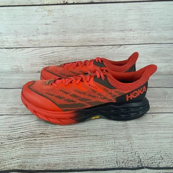 Hoka One One Mens Speedgoat 5 GTX Sz 10D Gore-Tex Trail Running Shoes Red